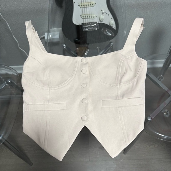 Fashion Nova Beige Button-Up Crop Top - Picture 2 of 6